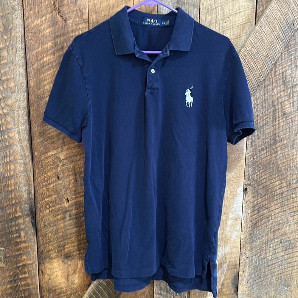 Polo Ralph Lauren Men’s Polo Shirt Solid Navy Blue Basic S/S Reg Fit Size L B2